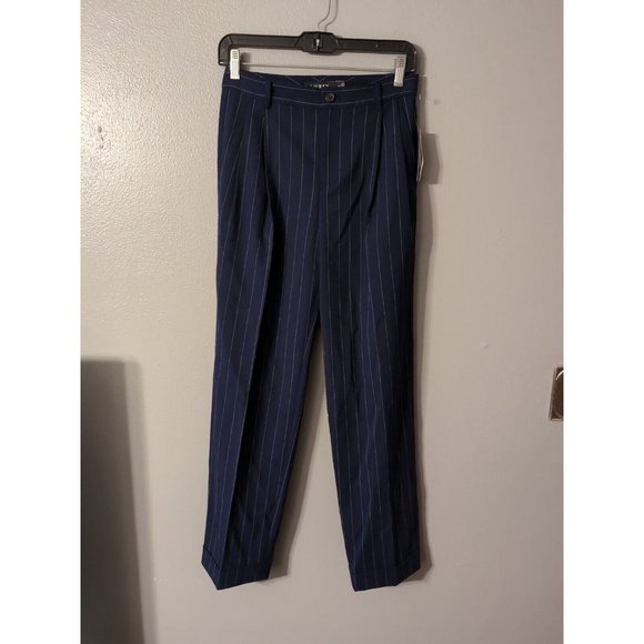Lauren Ralph Lauren Petite Blue Striped Wool Crepe Ankle Dress Pants Size 2P NWT - Picture 2 of 10